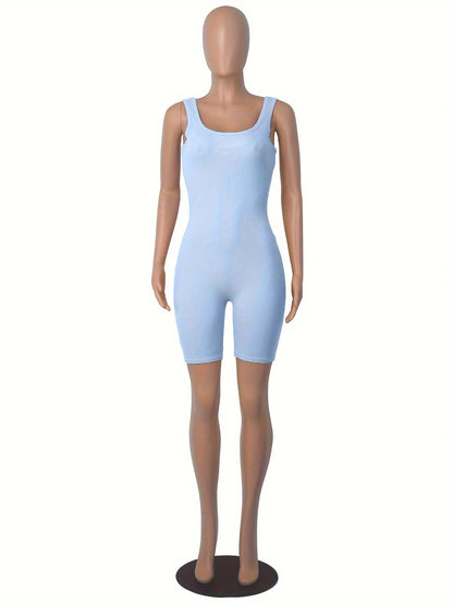 Women knitting solid sleeveless Bodycon romper playsuit ladies Skinny jumpsuit