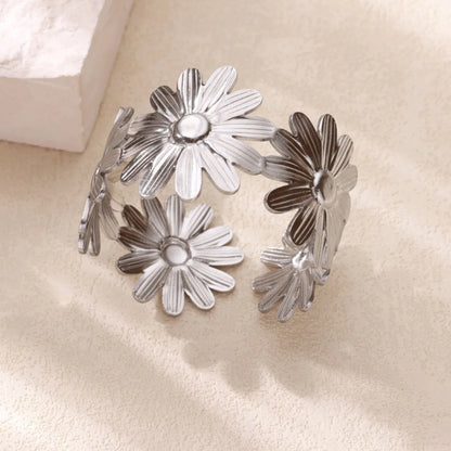 Stainless Steel Bracelet For Women Men Aesthetic Flower Leaf Bangle Opening Gold Color Geometric Bangles Bracelets Femme Jewelry
