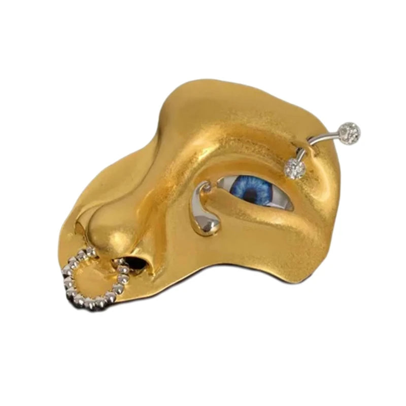 Vintage Half Face Brooch Lapel Pin Simple Sweater Brooches Orcs Mask Exaggerated Alloy Pin Jewelry for Women Man