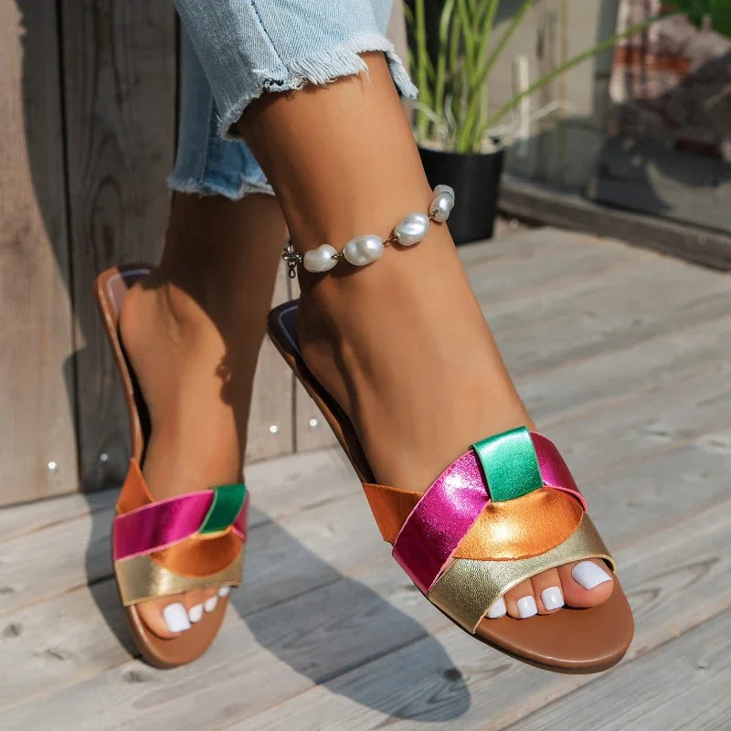 2025  Women's Flat Slippers Woven Comfortable Women's Shoes Casual Bottom Slippers New Summer Sandalias Mujer Luxury Designer