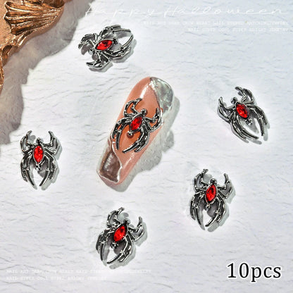 10pcs Halloween Spider Rhinestone 3D Alloy Retro Punk Spider Nail Charms Halloween Nail Art Jewelry Gems for Manicure Decoration