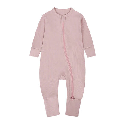 2025 Bamboo Fiber Baby Boys Girls Romper Newborn Bodysuit Long Sleeve Zipper Solid Infant Jumpsuit Toddler Clothes for 0-24M