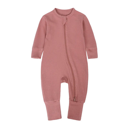 2025 Bamboo Fiber Baby Boys Girls Romper Newborn Bodysuit Long Sleeve Zipper Solid Infant Jumpsuit Toddler Clothes for 0-24M