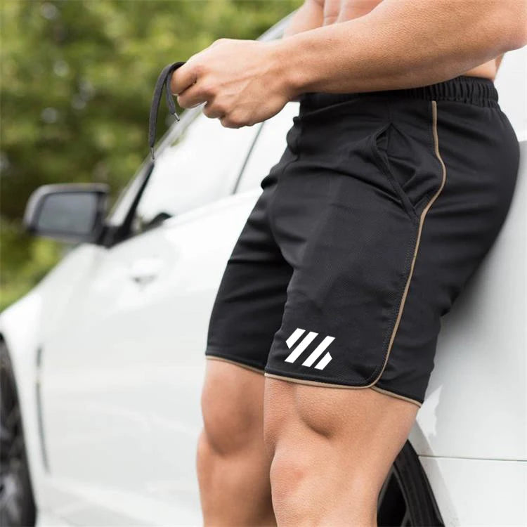 New Fitness Muscle Breathable Brother Sports Shorts Running Quick Dry Pants Summer Slim Training Quarter Pants (1)