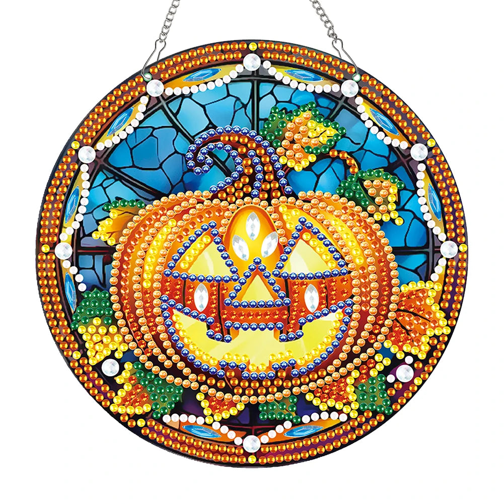 Special Shape Halloween Pumpkin Carriage 5D DIY Diamond Painting Dots Pendant Rhinestone Diamond Art Pendants for Wall Window