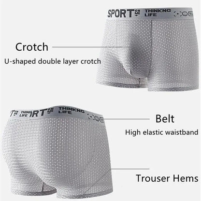 Breathable Mesh Youth Boxer Shorts Letter Print Belt Mens Underwear UltraThin Quick Drying Underpants Seamless Male Boxer Briefs