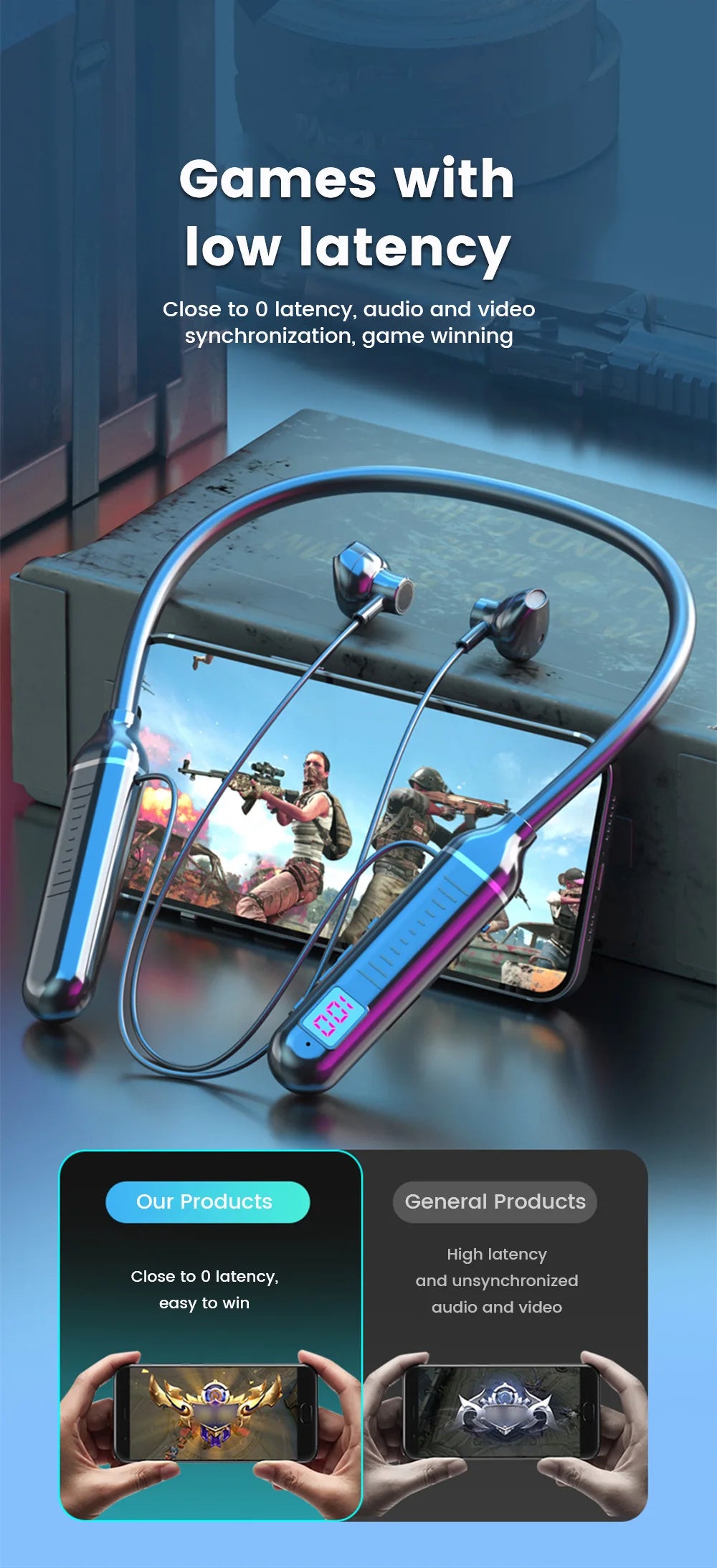 K58 Wireless Earphones Bluetooth 5.3 Neckband Headphones Gaming LED Display HIFI Headset Sports TWS Earbuds With Mic TF Card