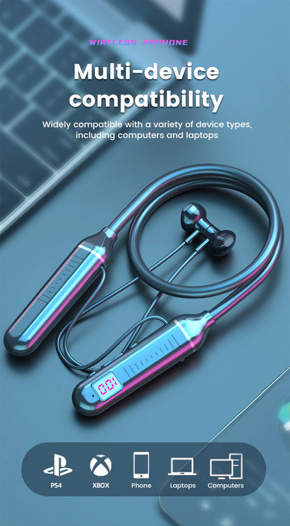 K58 Wireless Earphones Bluetooth 5.3 Neckband Headphones Gaming LED Display HIFI Headset Sports TWS Earbuds With Mic TF Card