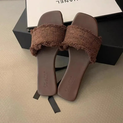 Women's Slippers Solid Color Open-toe Set Foot Vacation Beach Flat Sandals Casual Flip Flops Summer Indoor Women Slides Shoes