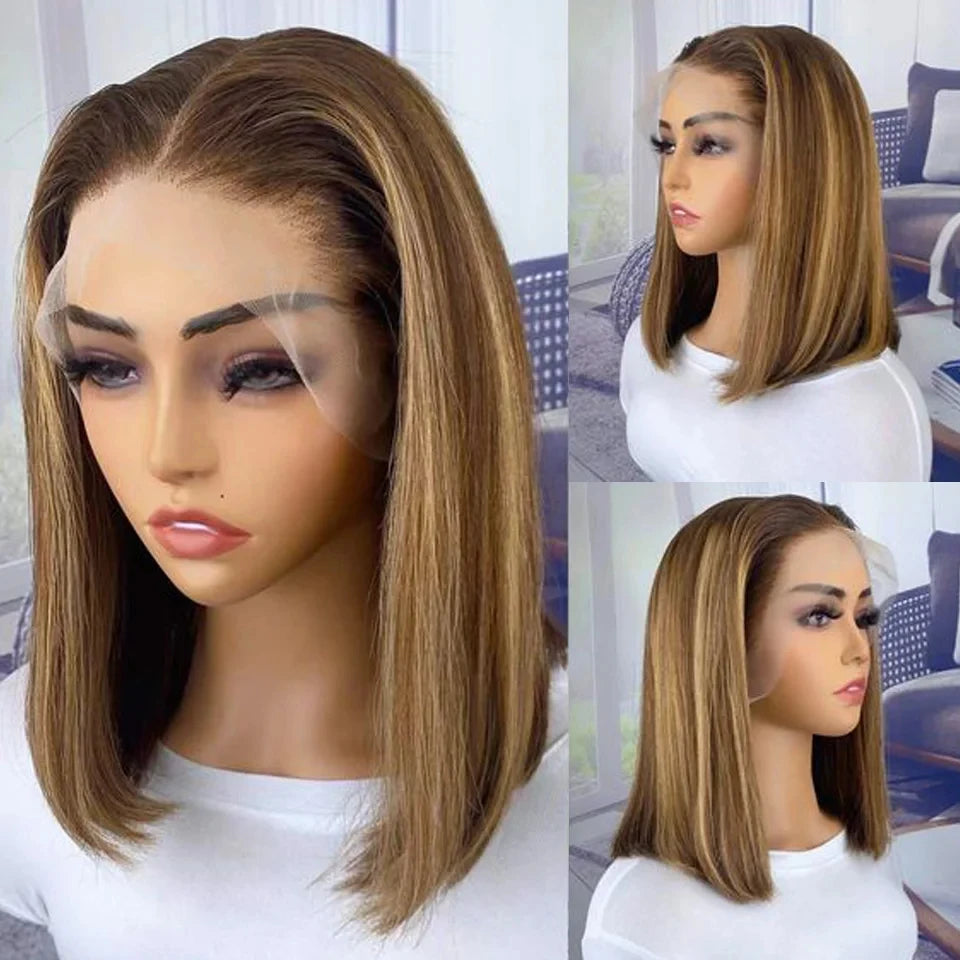 Short Cut Colored Pink Bob T Part Lace Wigs Human Hair Wigs 180D Transparent Ombre Pink Brazilian Straight Lace Front Wigs