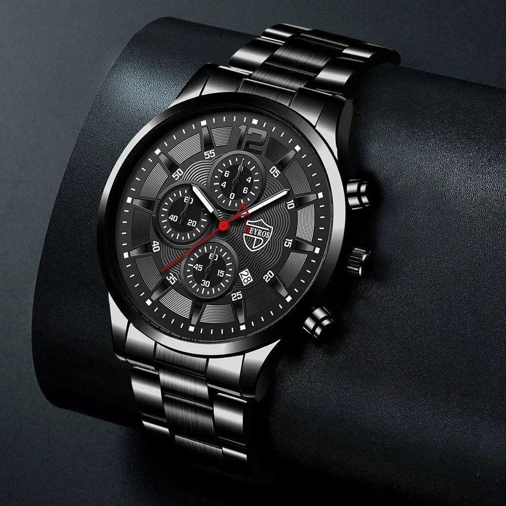 4pcs Classic Black Men's Watch Quartz Watches Are Suitable for Everyday Wear