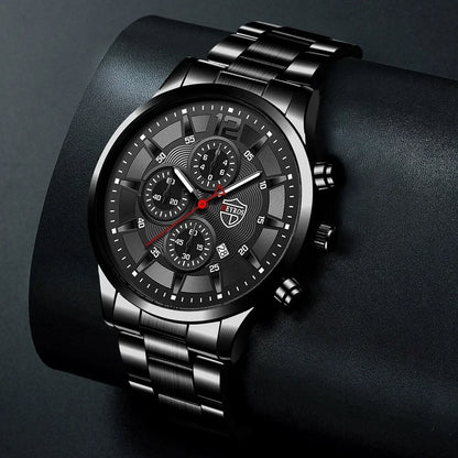 4pcs Classic Black Men's Watch Quartz Watches Are Suitable for Everyday Wear