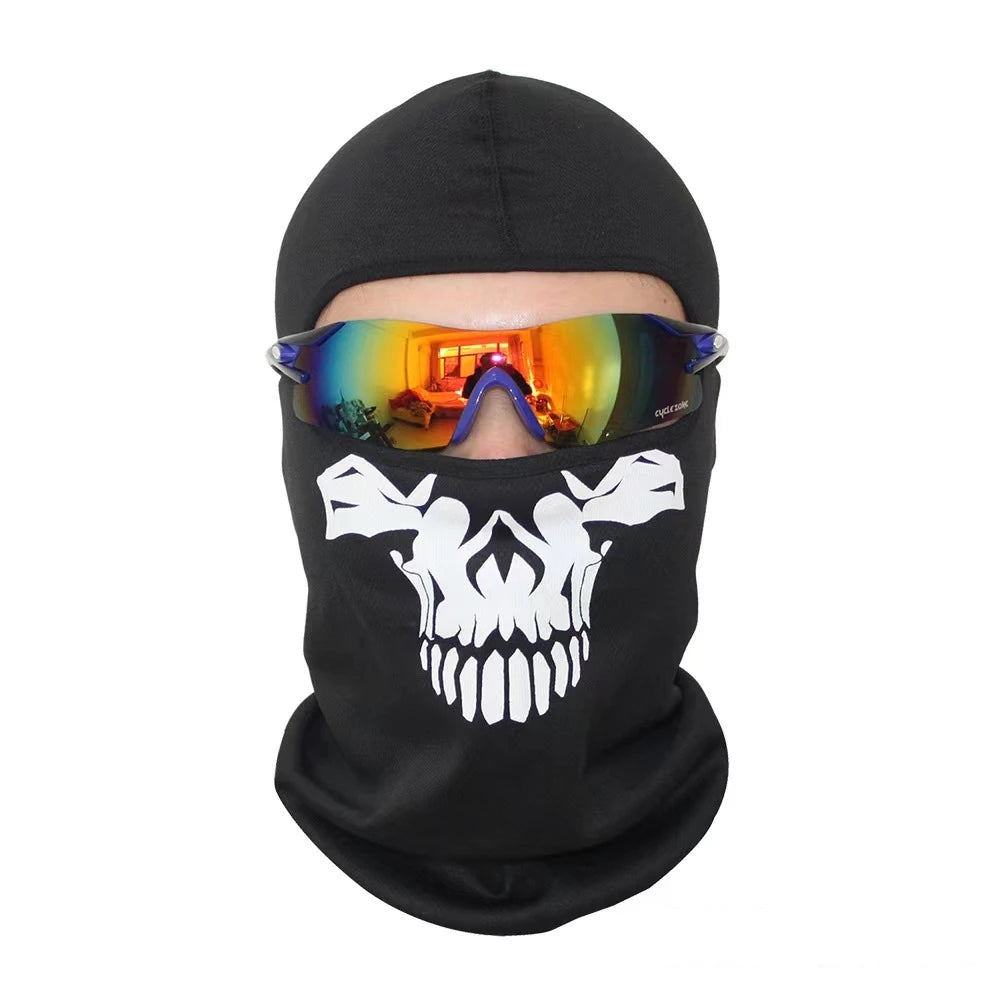 Bicycle Balaclava Full Face Mask Skull Print Motorcycle Full Face Mask Windproof Skiing Head Neck Warmer Bicycle Helmet Liner