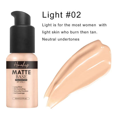 30ml 6 Colors Matte Liquid Foundation Oil Control Waterproof Lasting Full Coverage Facial Natural Concealer Base Makeup Cosmetic