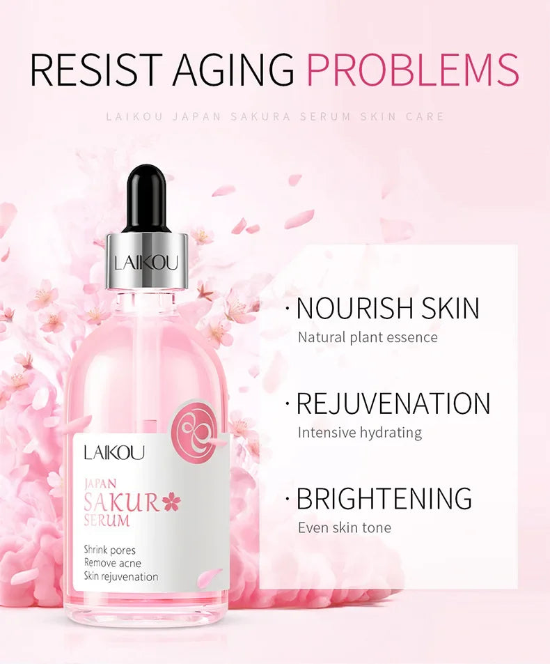 LAIKOU Cherry Blossom or Rose Essence Solution Moisturizing Facial Care Brighten Tighten Hydrating Repair Soothe Soften 100ml
