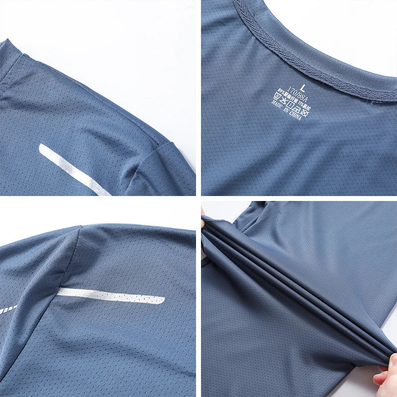 Men's Running Quick Drying T-shirts Breathable Hiking Fishing Tees Soft Elasticity Outdoor Sports Short Shirt Summer