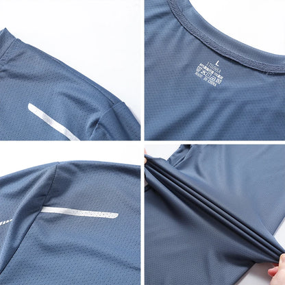 Men's Running Quick Drying T-shirts Breathable Hiking Fishing Tees Soft Elasticity Outdoor Sports Short Shirt Summer