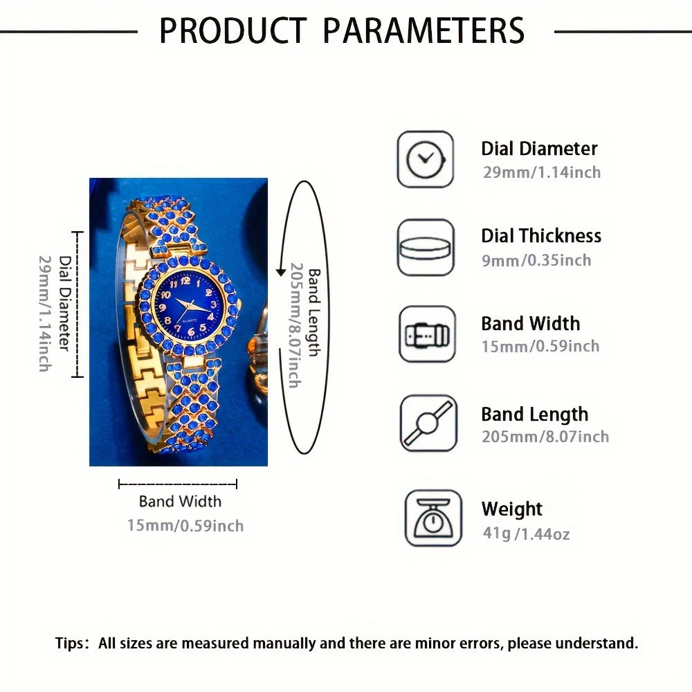 6pcs/set Women's Luxury Rhinestone Quartz Watch Elegant Fashion Analog Wrist Watch & Synthetic Gem Jewelry Set, Gift For Mom Her