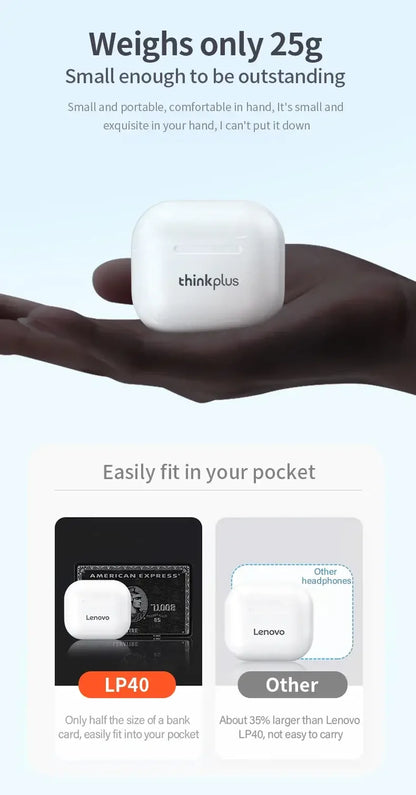 Original LP40 NEW Upgraded Wireless Bluetooth V5.0 Earphones Long Endurance Headphones Low Latency With IPX4 Waterproof Earbuds