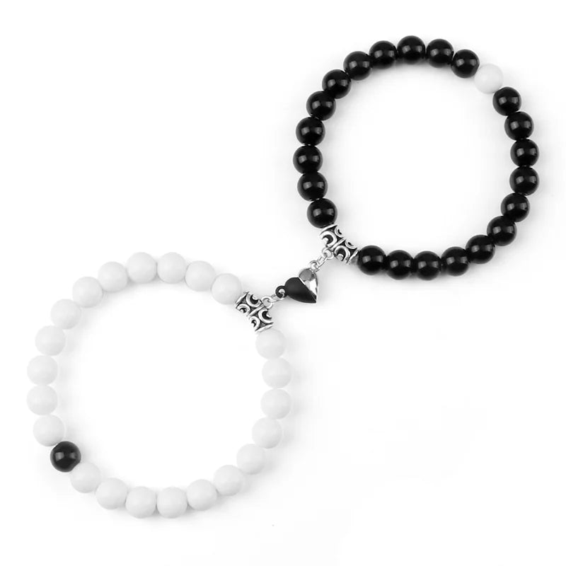 Hot Sale 2Pcs/Set Beads Bracelet For Lovers Natural Stone Distance Heart Magnet Couple Bracelets Friendship Fashion Jewelry Gift