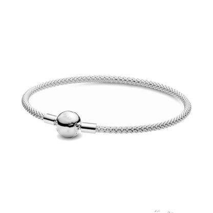 Hot Selling Fashion 925 Sterling Silver Heart Flower Round Clasp Snake Chain Bracelet Bracelets For Bead Charm Jewelry Marking