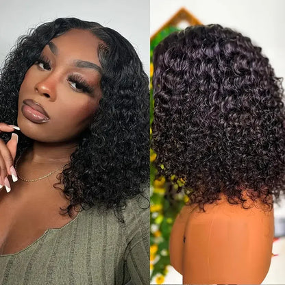 Short Bob Glueless Wigs Deep Wave Glueless Human Hair Ready To Wear 180% Pre Cut Lace 4x4 13x4 Culry Lace Front Human Hair Black