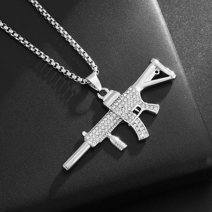 Hip-Hop Ak-47 Rifle Gun Pendant Necklace Men\'s Personalized Street Hip-Hop Rock Rap Party Jewelry
