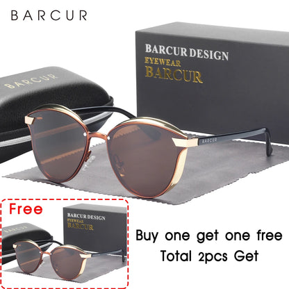 BARCUR Style Polarized Sunglasses For Women Catmore Round Sun Glass Ladies Woman Eyewear Accessory UVAB Protection