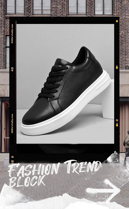 Men's invisible height increasing board shoes leather casual shoes white shoes tie youth white sports shoes