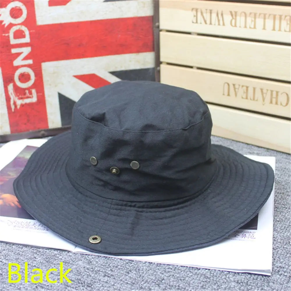 Foldable Cotton Sun Protection Hat Adjustable Breathable Wide Brim Fishing Cap Bucket Hat Jungle Hat Outdoor Camping Accessories