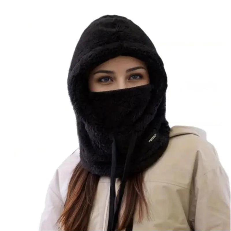 Women 3 in 1 Winter Thickened Beanie Warm Hat Scarf Facewear Set for Outdoor Riding Snowboarding Ski Windproof Cold Proof Caps