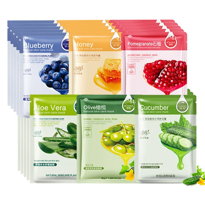 30pcs Natural Plant Facial Mask Moisturizing Oil Control Anti-Aging Fruit Aloe Korean Sheet Face Mask Beauty Skin Care Prodcuts