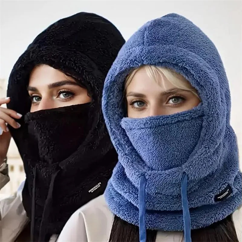 Women 3 in 1 Winter Thickened Beanie Warm Hat Scarf Facewear Set for Outdoor Riding Snowboarding Ski Windproof Cold Proof Caps