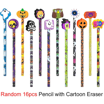 12~36pcs Halloween Style Pencils Random Design HB Pencil Cartoon Eraser Halloween Themed Stationery Students Gift Boys Girls ZYF
