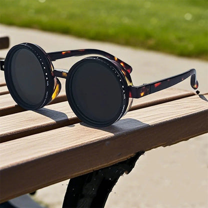 ND2-400 9 Level Adjustable Dimming Polarized Fishing Round Men Sunglasses Vintage Punk Driving Sunglasses Gift Hard Case