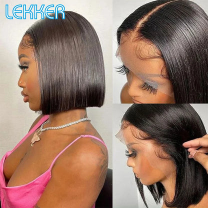 Lekker Highlight Blonde Short Straight Bob 13x6x1 Lace Front Human Hair Wigs For Women Brazilian Remy Hair Colored Glueless Wigs