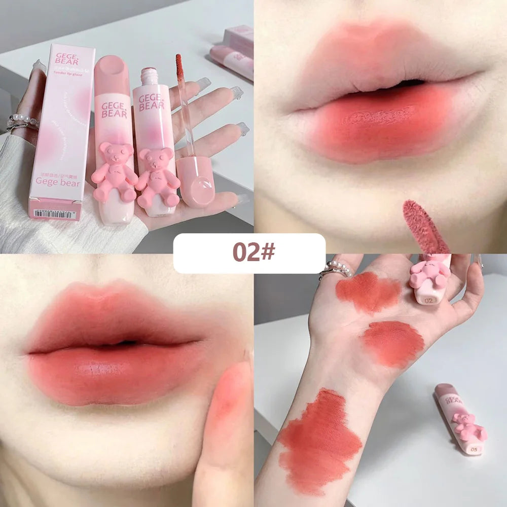 Gegebear Bear Lip Glaze Matte Velvet Lipstick Long-lasting Whitening Lip Cream Lip Mud