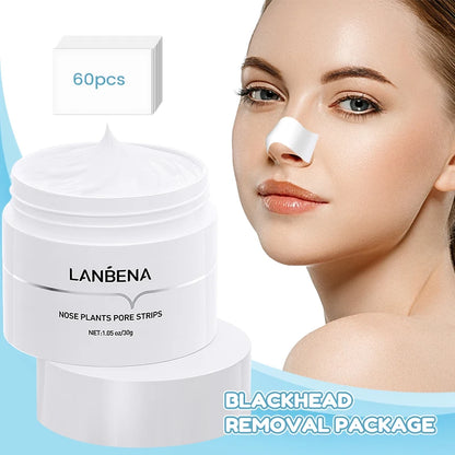 LANBENA Blackhead Remover Peel Off Mask Aloe Vera Extract Oil Control Nose Mask with 60pcs Cleanses for Deep Clean Hydrating