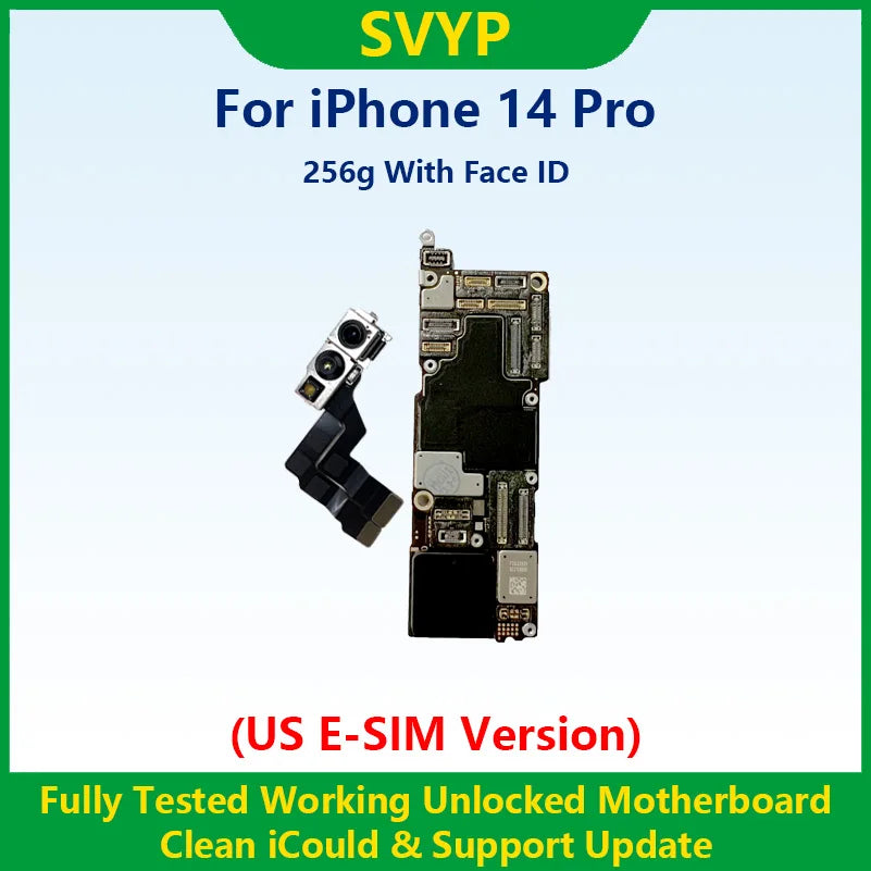 100%Working Fully Tested Mainboard For iPhone 14 Pro Max Unlocked Motherboard With Face ID Cleaned iCloud US E-SIM Version