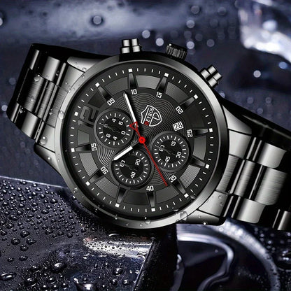 4pcs Classic Black Men's Watch Quartz Watches Are Suitable for Everyday Wear