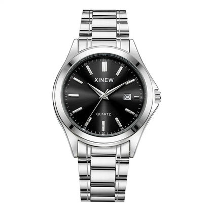 Genuine XINEW Brand Men Watches Students Fashion Casual Full Stainless Steel Band Simple Date Quartz Wrist Vintage Watch Silver