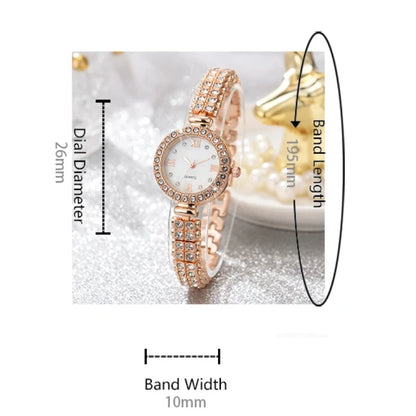 6pcs/set Jewelry Sets Women Quartz Watch Luxury with Stainless Steel Strap Clock Rhinestone Ring Necklace Earrings (no Box)