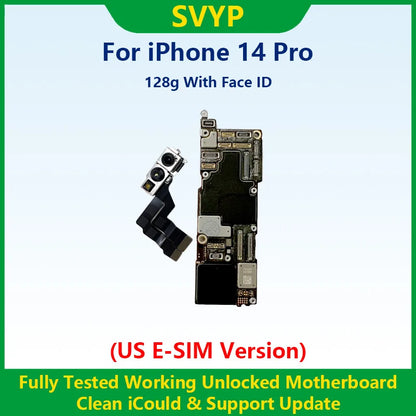 100%Working Fully Tested Mainboard For iPhone 14 Pro Max Unlocked Motherboard With Face ID Cleaned iCloud US E-SIM Version
