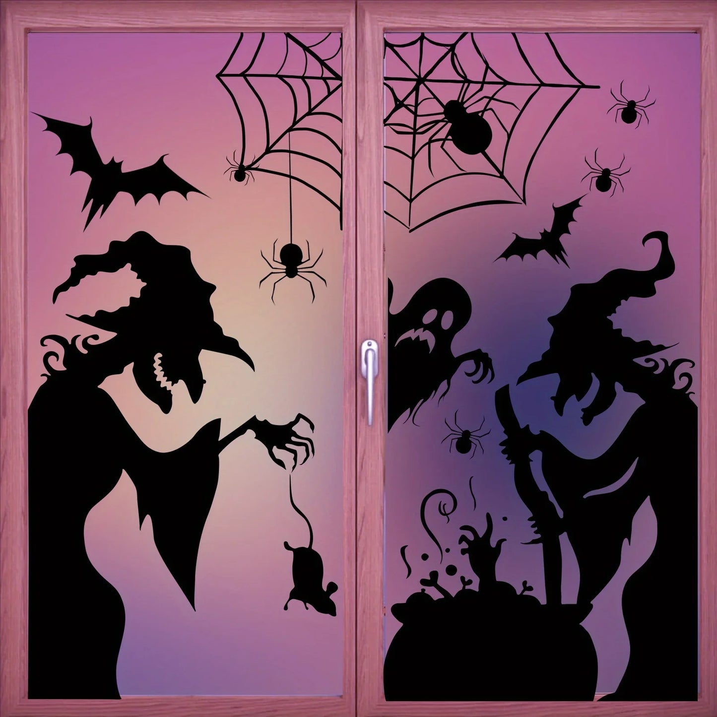 Large Halloween Window Sticker Decoration - Terror Witches, Ghosts, Bats, and Spider Webs Electrostatic Adsorption Stickers