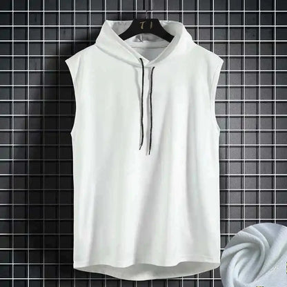 Men Tie Collar Hooded Sleeveless Vests Male Summer Loose Solid Hip Hop Tee Shirt Tops