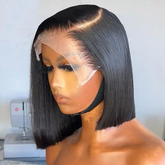 BOB Lace Front Wig Human Hair Straight 180% Full Density 13x4 HD Transparent Lace Frontal Wigs bob hair lace front wig For Women