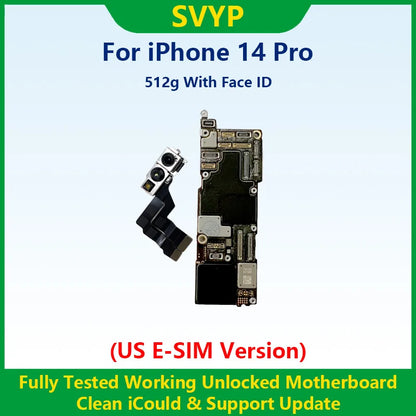 100%Working Fully Tested Mainboard For iPhone 14 Pro Max Unlocked Motherboard With Face ID Cleaned iCloud US E-SIM Version