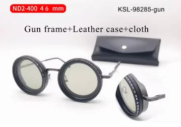 ND2-400 9 Level Adjustable Dimming Polarized Fishing Round Men Sunglasses Vintage Punk Driving Sunglasses Gift Hard Case