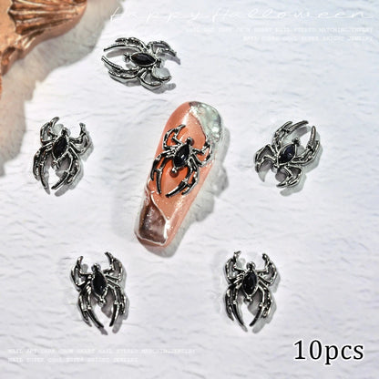 10pcs Halloween Spider Rhinestone 3D Alloy Retro Punk Spider Nail Charms Halloween Nail Art Jewelry Gems for Manicure Decoration