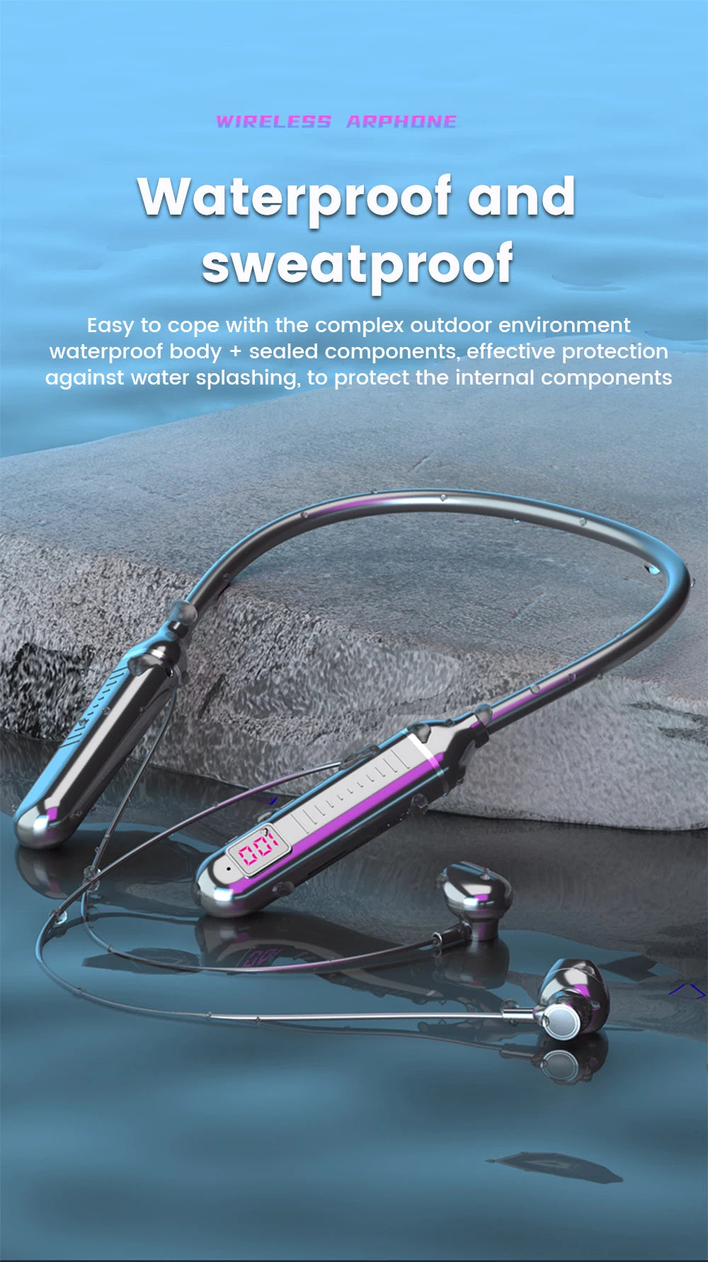 K58 Wireless Earphones Bluetooth 5.3 Neckband Headphones Gaming LED Display HIFI Headset Sports TWS Earbuds With Mic TF Card